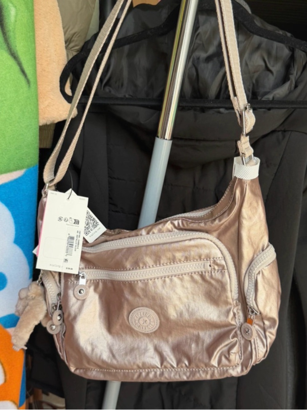 Kipling Metallic Rose Gold Crossbody Bag
